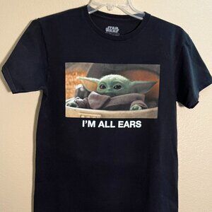 Star Wars Baby Yoda "I'm All Ears" Mens M Black Graphic T-Shirt